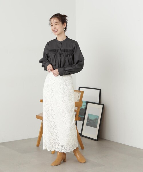 N.（N. Natural Beauty Basic）（エヌエヌナチュラルビューティーベーシック）の「◆フロントボタンタックブラウス（シャツ/ブラウス・レディース・チャコール/オフホワイト/イエロー・MEDIUM）」の14枚目の写真