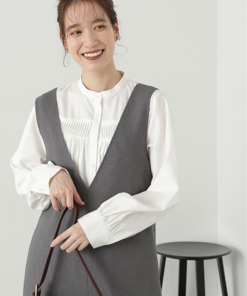 N.（N. Natural Beauty Basic）（エヌエヌナチュラルビューティーベーシック）の「◆フロントボタンタックブラウス（シャツ/ブラウス・レディース・チャコール/オフホワイト/イエロー・MEDIUM）」の2枚目の写真