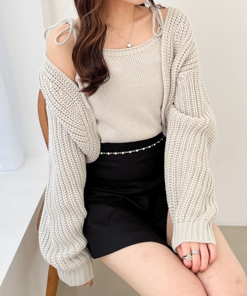 Heather（ヘザー）の「ボリュームニットカーディガンSETキャミ2P  100792（カーディガン/ボレロ・レディース・ブラック/グレー/アイボリー・FREE）」の3枚目の写真