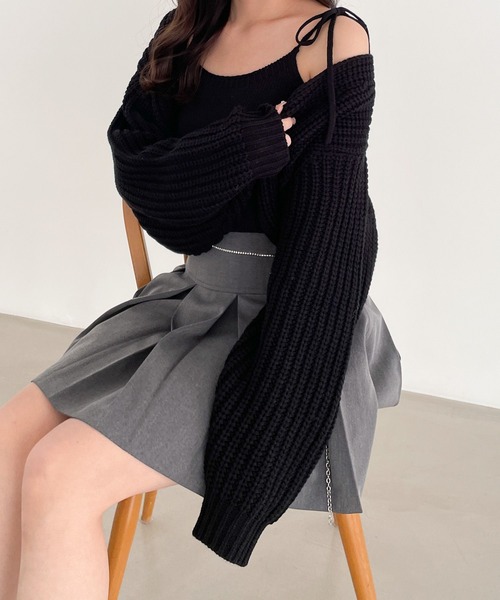 Heather（ヘザー）の「ボリュームニットカーディガンSETキャミ2P  100792（カーディガン/ボレロ・レディース・ブラック/グレー/アイボリー・FREE）」の8枚目の写真