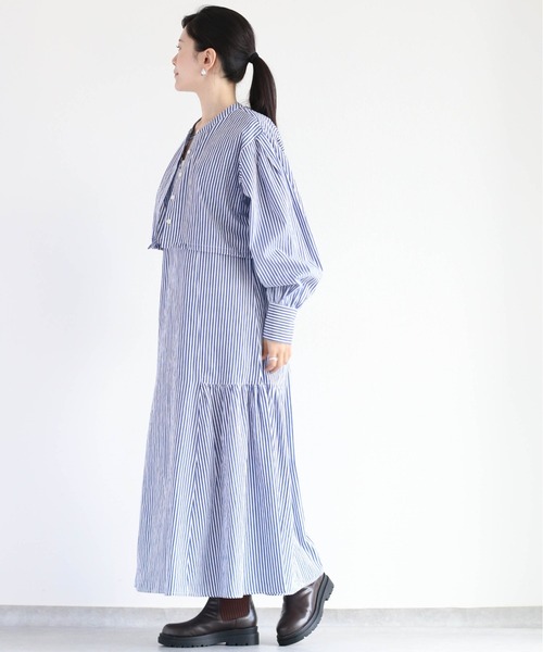 archivio ノースリーブ ワンピース 水色 ストライプ GANNI｜コットンストライプノースリーブワンピース