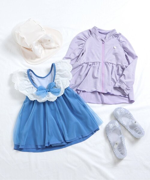 apres les cours(アプレレクール)の「【UVカット】ペプラムチュニックラッシュガード(ラッシュガード・キッズ・サックスブルー/ラベンダー・80/90/100/110/120/130/140)」の4枚目の写真