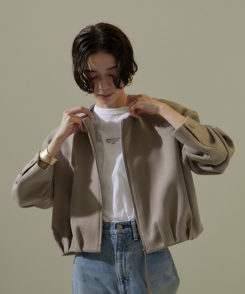 SALON adam et rope'（サロン アダム エ ロペ）の「[24SS]クロップドコクーンブルゾン【洗える】（ブルゾン・レディース・ブラック/ベージュ系その他・FREE）」の2枚目の写真