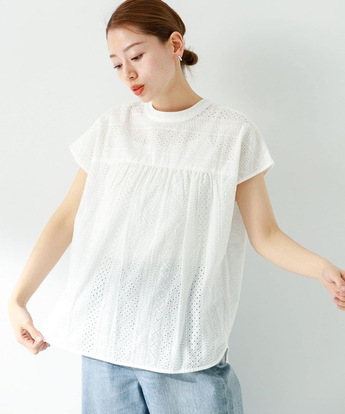 アーバンリサーチサニーレーベル　バンドカラーコットンレースシャツ URBAN RESEARCH Sonny Label（アーバンリサーチサニーレーベル