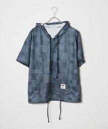 パッチワーク風 ハーフスリーブ ビッグシルエットフーディ