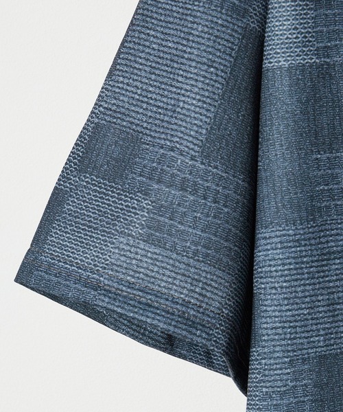 ROOPTOKYO（ループトウキョウ）の「パッチワーク風 ハーフスリーブ ビッグシルエットフーディ（パーカー・メンズ・ブラック/ブルー・L/M/XL）」の6枚目の写真