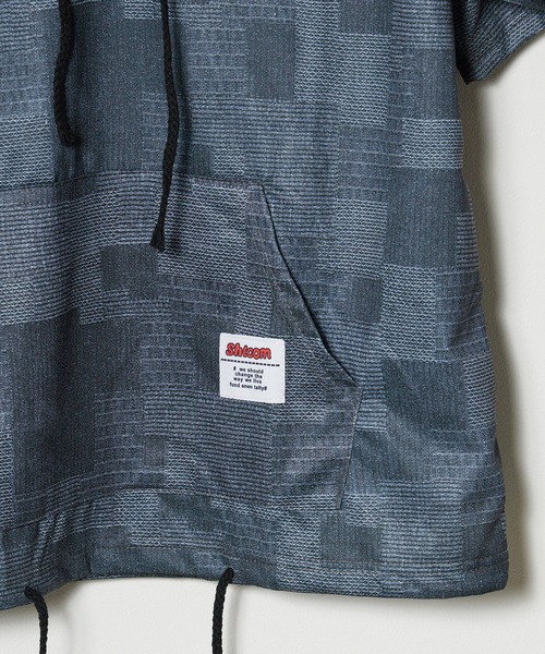 ROOPTOKYO（ループトウキョウ）の「パッチワーク風 ハーフスリーブ ビッグシルエットフーディ（パーカー・メンズ・ブラック/ブルー・L/M/XL）」の7枚目の写真