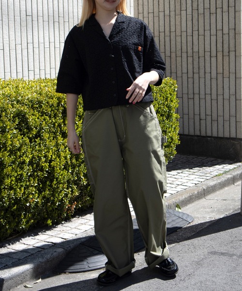 UNIVERSAL OVERALL（ユニバーサルオーバーオール）の「オープンカラーシャツ / 半袖シャツ / OPEN COLLAR SHIRT（シャツ/ブラウス・レディース・ホワイト/ブラック・F）」の7枚目の写真