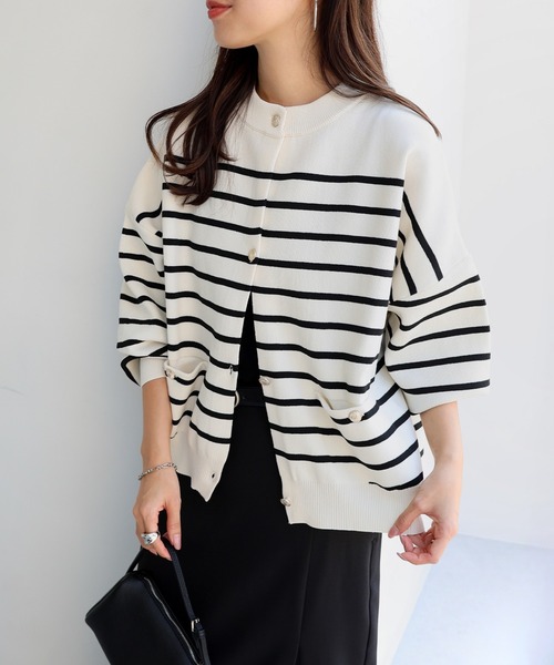 セール】無地/ボーダー金ボタンニットカーディガン（カーディガン