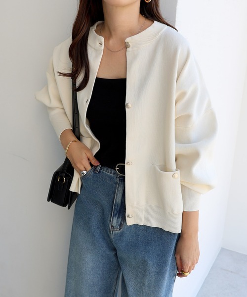 セール】無地/ボーダー金ボタンニットカーディガン（カーディガン