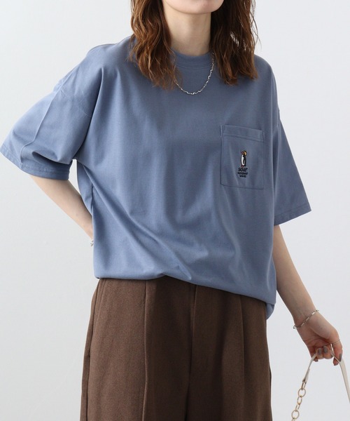 FUNALIVE（ファンアライブ）の「オーバーサイズ ワンポイントアニマル刺繍Tシャツ　半袖（Tシャツ/カットソー・メンズ・ダークグリーン/スミクロ/サックスブルー系/ホワイト/ネイビー/ブラック/ホワイト系/ライトグリーン系・M/LL/L）」の8枚目の写真