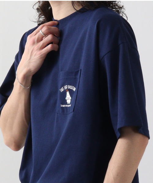 FUNALIVE（ファンアライブ）の「オーバーサイズ ワンポイントアニマル刺繍Tシャツ　半袖（Tシャツ/カットソー・メンズ・ダークグリーン/スミクロ/サックスブルー系/ホワイト/ネイビー/ブラック/ホワイト系/ライトグリーン系・M/LL/L）」の7枚目の写真