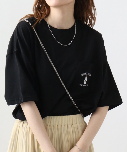 FUNALIVE（ファンアライブ）の「オーバーサイズ ワンポイントアニマル刺繍Tシャツ　半袖（Tシャツ/カットソー・メンズ・ダークグリーン/スミクロ/サックスブルー系/ホワイト/ネイビー/ブラック/ホワイト系/ライトグリーン系・M/LL/L）」の3枚目の写真