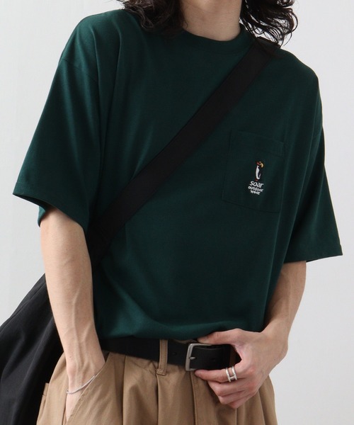 FUNALIVE（ファンアライブ）の「オーバーサイズ ワンポイントアニマル刺繍Tシャツ　半袖（Tシャツ/カットソー・メンズ・ダークグリーン/スミクロ/サックスブルー系/ホワイト/ネイビー/ブラック/ホワイト系/ライトグリーン系・M/LL/L）」の18枚目の写真