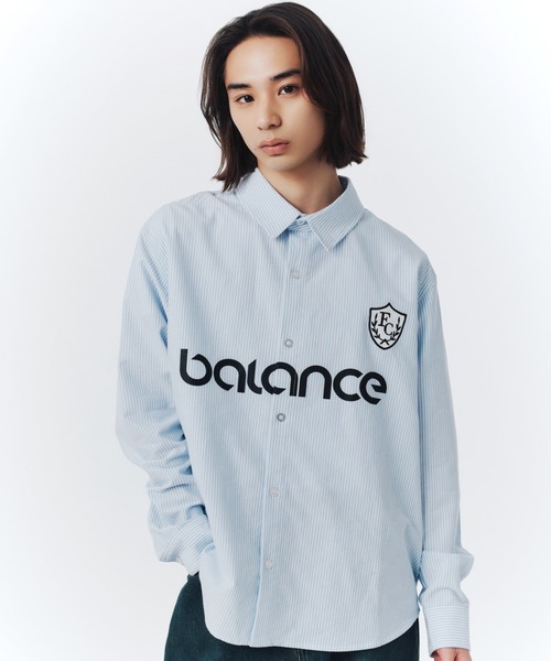 FCMM(エフシーエムエム)の「【日本限定アイテム】BALANCE STRIPE SHIRT/バランスストライプシャツ(シャツ/ブラウス・メンズ・ピンク/ライトブルー・MEDIUM/LARGE)」の1枚目の写真