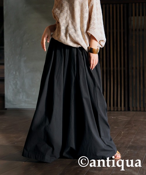 GADID ANONIEM ブラック ワイドパンツ プリーツ入り antiqua_zy-00100z