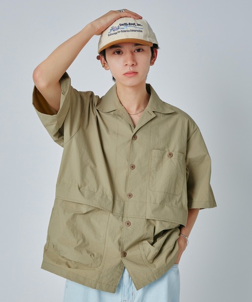 Adoon plain（アドーンプレーン）の「マイクロリップワークシャツ（シャツ/ブラウス・メンズ・チャコールグレー/ベージュ・MEDIUM/LARGE）」の2枚目の写真