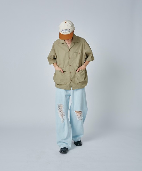 Adoon plain（アドーンプレーン）の「マイクロリップワークシャツ（シャツ/ブラウス・メンズ・チャコールグレー/ベージュ・MEDIUM/LARGE）」の15枚目の写真