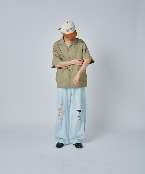 Adoon plain（アドーンプレーン）の「マイクロリップワークシャツ（シャツ/ブラウス・メンズ・チャコールグレー/ベージュ・MEDIUM/LARGE）」の17枚目の写真