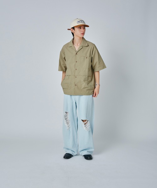 Adoon plain（アドーンプレーン）の「マイクロリップワークシャツ（シャツ/ブラウス・メンズ・チャコールグレー/ベージュ・MEDIUM/LARGE）」の16枚目の写真