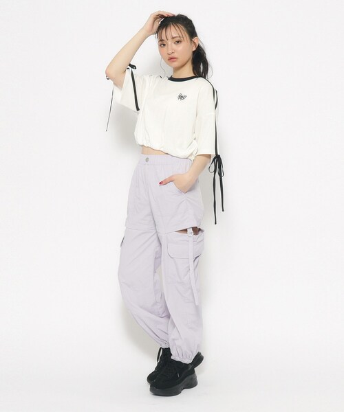 PINK-latte（ピンクラテ）の「◆【スクールコーデ】袖ラインリボンTシャツ（Tシャツ/カットソー・キッズ・ピンク系/オフホワイト/ブラック・14/15 /16）」の6枚目の写真