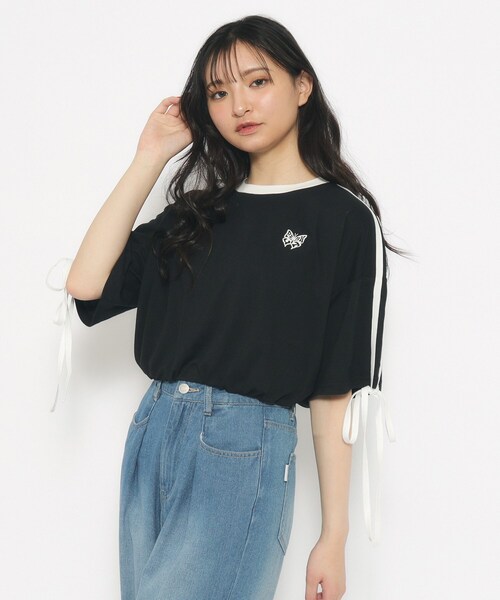 PINK-latte（ピンクラテ）の「◆【スクールコーデ】袖ラインリボンTシャツ（Tシャツ/カットソー・キッズ・ピンク系/オフホワイト/ブラック・14/15 /16）」の8枚目の写真