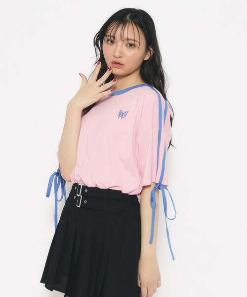 PINK-latte（ピンクラテ）の「◆【スクールコーデ】袖ラインリボンTシャツ（Tシャツ/カットソー・キッズ・ピンク系/オフホワイト/ブラック・14/15 /16）」の12枚目の写真