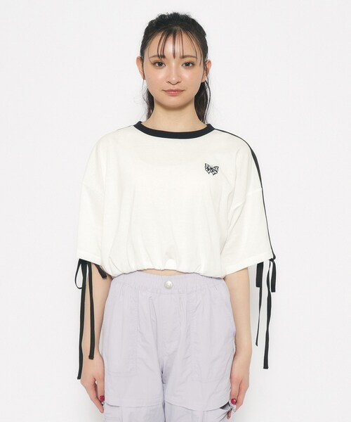 PINK-latte（ピンクラテ）の「◆【スクールコーデ】袖ラインリボンTシャツ（Tシャツ/カットソー・キッズ・ピンク系/オフホワイト/ブラック・14/15 /16）」の16枚目の写真