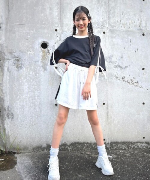 PINK-latte（ピンクラテ）の「◆【スクールコーデ】袖ラインリボンTシャツ（Tシャツ/カットソー・キッズ・ピンク系/オフホワイト/ブラック・14/15 /16）」の22枚目の写真