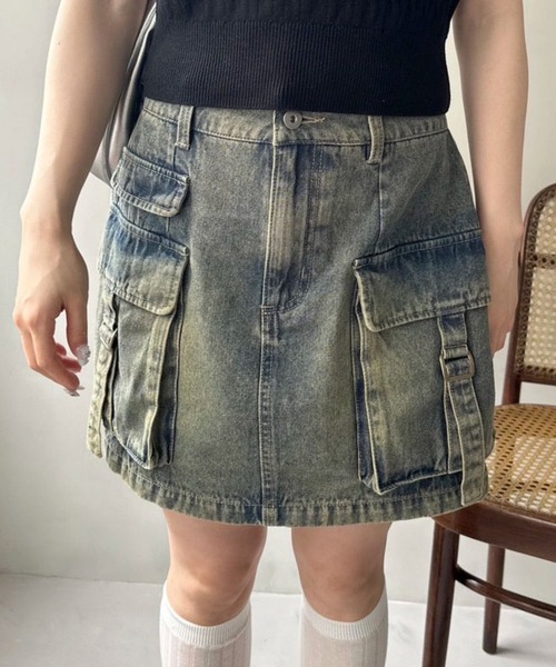 OLIVE des OLIVE(オリーブデオリーブ)の「【新色追加】カーゴミニスカート(スカート・レディース・チャコールグレー/ワンウォッシュ/その他/チェック/ピンク/ブラウン/ピンク系その他/ネイビー/ブルー・FREE)」の5枚目の写真