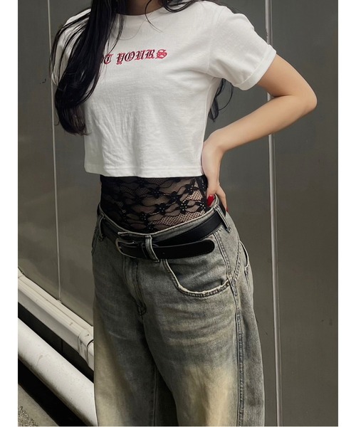 EVRIS（エヴリス）の「NOT YOURSショートＴシャツ（Tシャツ/カットソー・レディース・ホワイト/グレー/ブルー・FREE）」の2枚目の写真