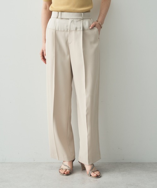 YECCA VECCA（イェッカヴェッカ）の「サテン切替ストレートパンツ（その他パンツ・レディース・ブラック/ライトベージュ/ダークベージュ・S/M）」の3枚目の写真