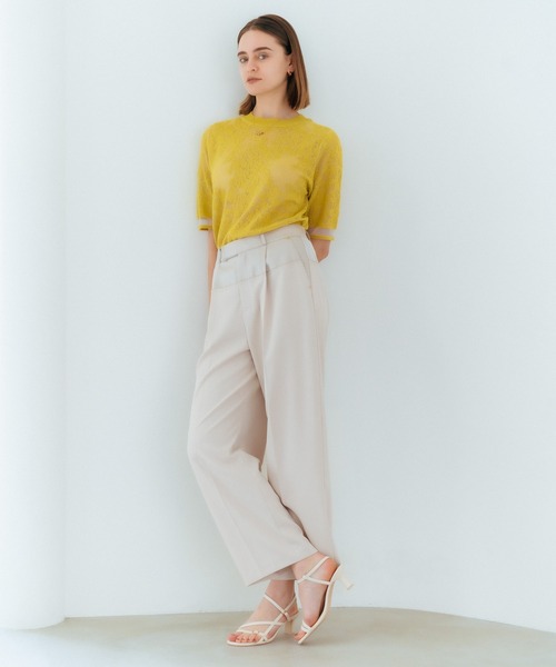 YECCA VECCA（イェッカヴェッカ）の「サテン切替ストレートパンツ（その他パンツ・レディース・ブラック/ライトベージュ/ダークベージュ・S/M）」の4枚目の写真