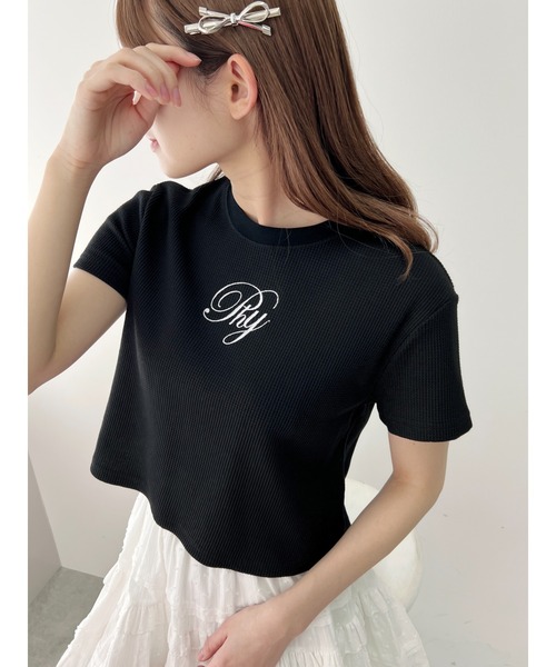 PHILLY(フィリー)の「【PHILLY】刺繍ロゴワッフルTシャツ(Tシャツ/カットソー・レディース・ホワイト/ブラック・FREE)」の2枚目の写真
