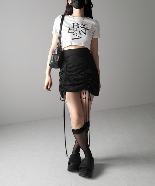 me+em select(ミームセレクト)の「※※【 インパン裏地付 / セルフカット調節可能 】 ストラップダブルリボンシャーリングミニスカート / strap double ribbon shirring mini skirt(スカート・レディース・グレー/ブラック/アイボリー・SMALL/LARGE/MEDIUM)」の21枚目の写真