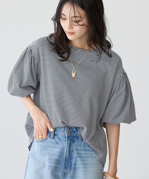 AMERICAN HOLIC(アメリカンホリック)の「ボリュームスリーブカットプルオーバー(Tシャツ/カットソー・レディース・ブラック/オフホワイト/その他7/グリーン・L/M)」の4枚目の写真