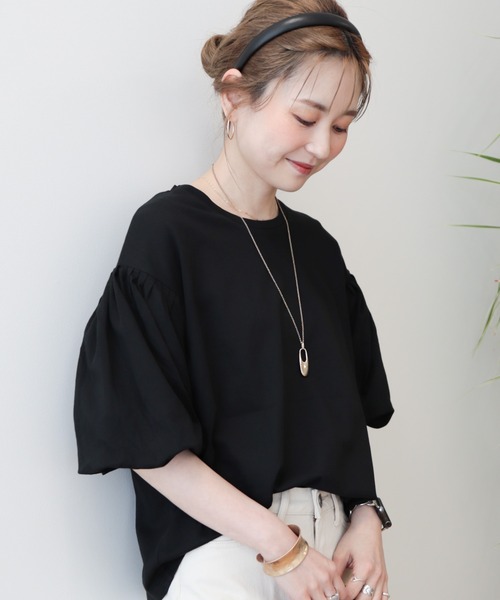 AMERICAN HOLIC(アメリカンホリック)の「ボリュームスリーブカットプルオーバー(Tシャツ/カットソー・レディース・ブラック/オフホワイト/その他7/グリーン・L/M)」の2枚目の写真