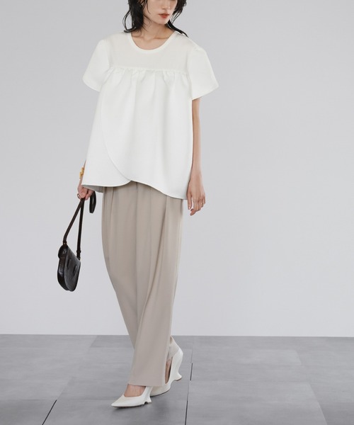 tシャツ 2WAY異素材ドッキングチューリップスリーブトップス「洗える」 レディース ELFRANK tシャツ 2WAY異素材ドッキングチューリップスリーブ