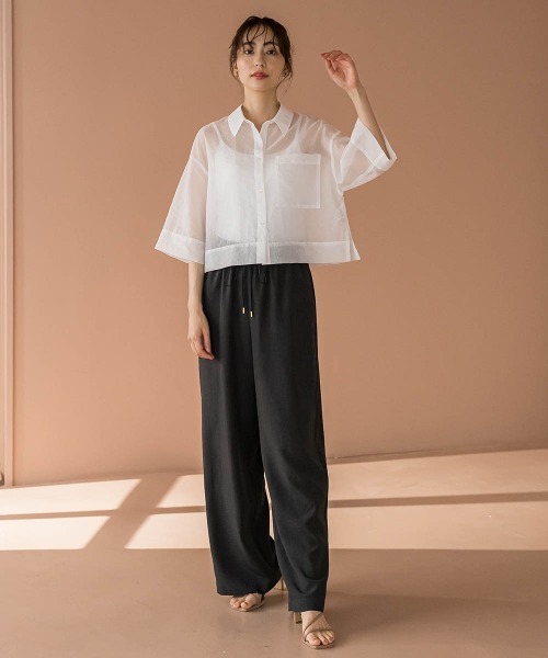 Droite lautreamont(ドロワットロートレアモン)の「【カタログ掲載】ロンドオーガンザクロップドシャツ≪洗濯機で洗える≫(シャツ/ブラウス・レディース・オフホワイト/チャコールグレー/ピンク・M)」の4枚目の写真