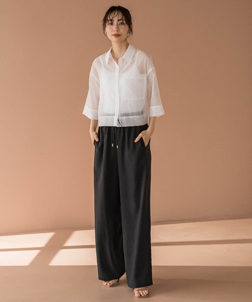 Droite lautreamont(ドロワットロートレアモン)の「【カタログ掲載】ロンドオーガンザクロップドシャツ≪洗濯機で洗える≫(シャツ/ブラウス・レディース・オフホワイト/チャコールグレー/ピンク・M)」の5枚目の写真