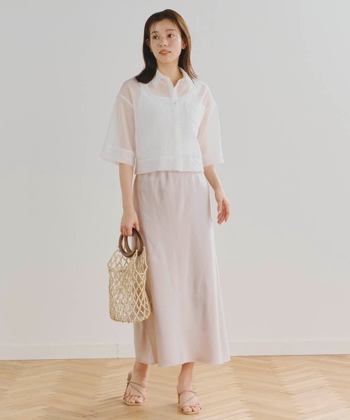 Droite lautreamont(ドロワットロートレアモン)の「【カタログ掲載】ロンドオーガンザクロップドシャツ≪洗濯機で洗える≫(シャツ/ブラウス・レディース・オフホワイト/チャコールグレー/ピンク・M)」の9枚目の写真