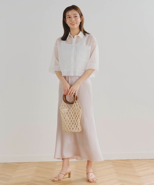 Droite lautreamont(ドロワットロートレアモン)の「【カタログ掲載】ロンドオーガンザクロップドシャツ≪洗濯機で洗える≫(シャツ/ブラウス・レディース・オフホワイト/チャコールグレー/ピンク・M)」の10枚目の写真