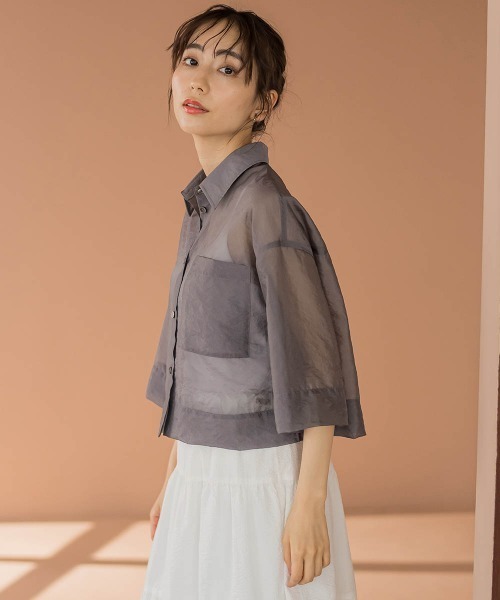 Droite lautreamont(ドロワットロートレアモン)の「【カタログ掲載】ロンドオーガンザクロップドシャツ≪洗濯機で洗える≫(シャツ/ブラウス・レディース・オフホワイト/チャコールグレー/ピンク・M)」の17枚目の写真