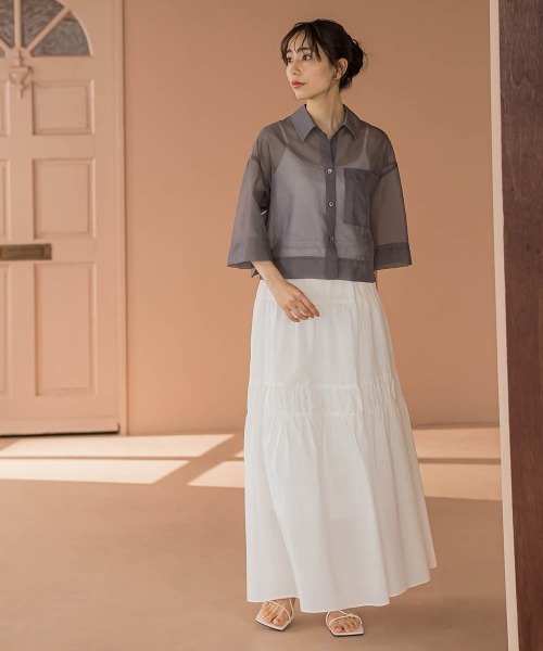 Droite lautreamont(ドロワットロートレアモン)の「【カタログ掲載】ロンドオーガンザクロップドシャツ≪洗濯機で洗える≫(シャツ/ブラウス・レディース・オフホワイト/チャコールグレー/ピンク・M)」の18枚目の写真