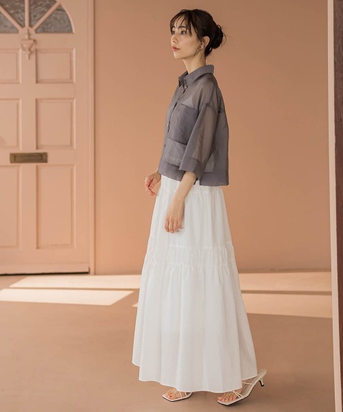 Droite lautreamont(ドロワットロートレアモン)の「【カタログ掲載】ロンドオーガンザクロップドシャツ≪洗濯機で洗える≫(シャツ/ブラウス・レディース・オフホワイト/チャコールグレー/ピンク・M)」の19枚目の写真