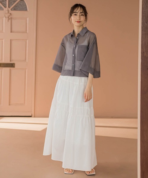 Droite lautreamont(ドロワットロートレアモン)の「【カタログ掲載】ロンドオーガンザクロップドシャツ≪洗濯機で洗える≫(シャツ/ブラウス・レディース・オフホワイト/チャコールグレー/ピンク・M)」の20枚目の写真