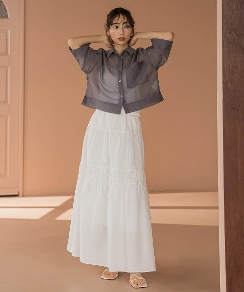 Droite lautreamont(ドロワットロートレアモン)の「【カタログ掲載】ロンドオーガンザクロップドシャツ≪洗濯機で洗える≫(シャツ/ブラウス・レディース・オフホワイト/チャコールグレー/ピンク・M)」の21枚目の写真