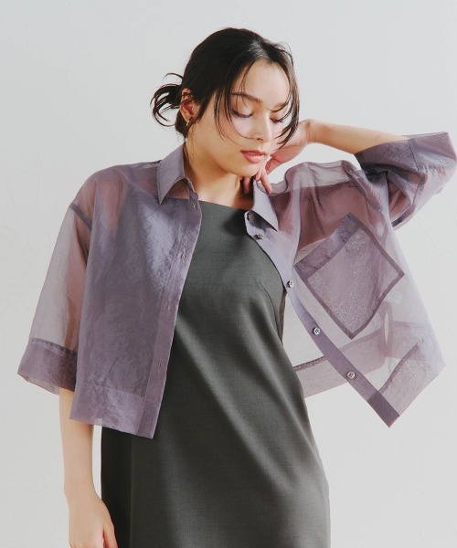 Droite lautreamont(ドロワットロートレアモン)の「【カタログ掲載】ロンドオーガンザクロップドシャツ≪洗濯機で洗える≫(シャツ/ブラウス・レディース・オフホワイト/チャコールグレー/ピンク・M)」の22枚目の写真
