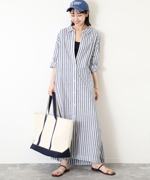 SLOBE IENA（スローブイエナ）の「リネン混シャツワンピース（シャツワンピース・レディース・イエロー/ネイビー・FREE）」の7枚目の写真