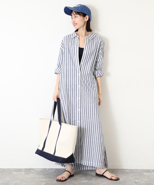 SLOBE IENA（スローブイエナ）の「リネン混シャツワンピース（シャツワンピース・レディース・イエロー/ネイビー・FREE）」の9枚目の写真